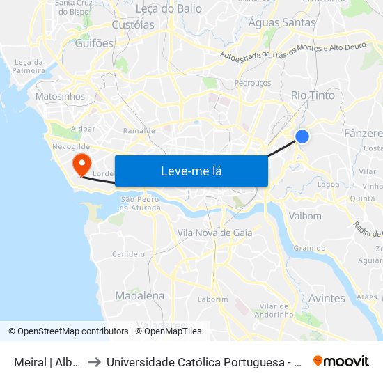 Meiral | Albuquerque to Universidade Católica Portuguesa - Centro Regional do Porto map