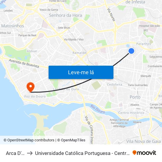 Arca D'Água to Universidade Católica Portuguesa - Centro Regional do Porto map