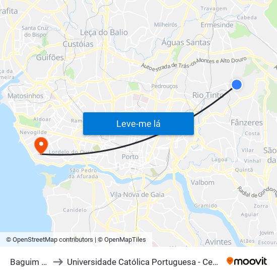 Baguim (Igreja) to Universidade Católica Portuguesa - Centro Regional do Porto map
