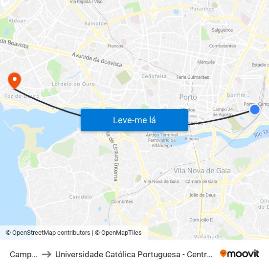 Campanhã to Universidade Católica Portuguesa - Centro Regional do Porto map