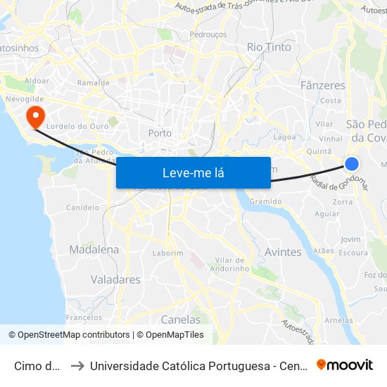 Cimo da Serra to Universidade Católica Portuguesa - Centro Regional do Porto map