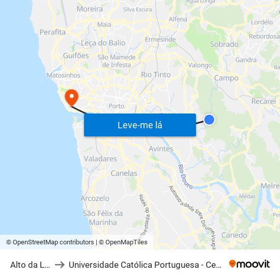 Alto da Lameira to Universidade Católica Portuguesa - Centro Regional do Porto map
