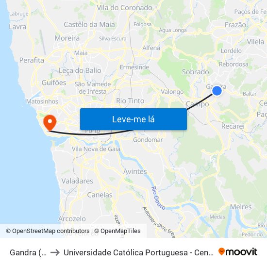 Gandra (Junta) to Universidade Católica Portuguesa - Centro Regional do Porto map