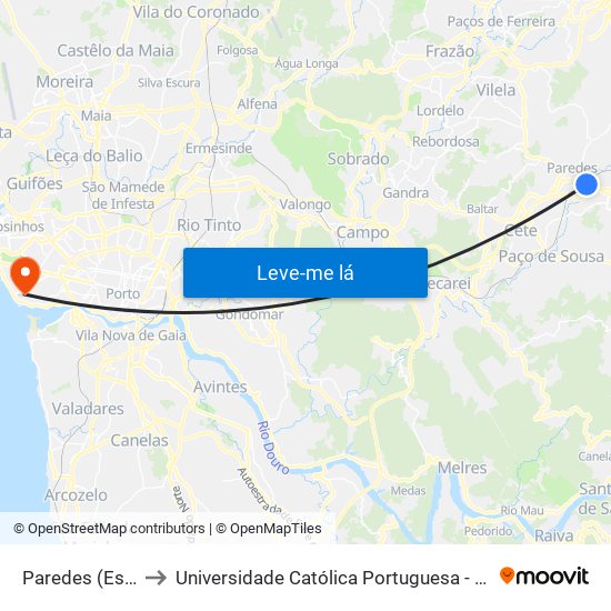 Paredes (Estação CP) to Universidade Católica Portuguesa - Centro Regional do Porto map