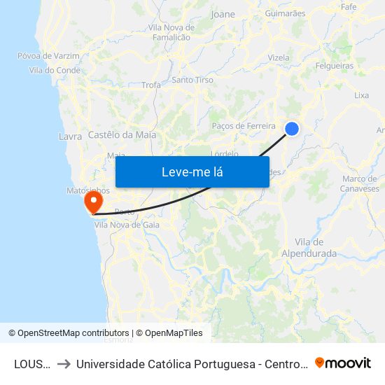 LOUSADA to Universidade Católica Portuguesa - Centro Regional do Porto map