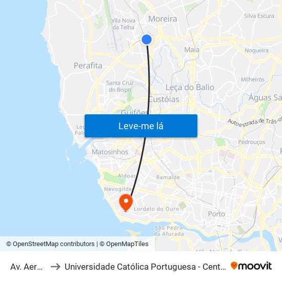 Av. Aeroporto to Universidade Católica Portuguesa - Centro Regional do Porto map