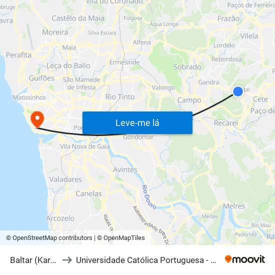 Baltar (Kartódromo) to Universidade Católica Portuguesa - Centro Regional do Porto map