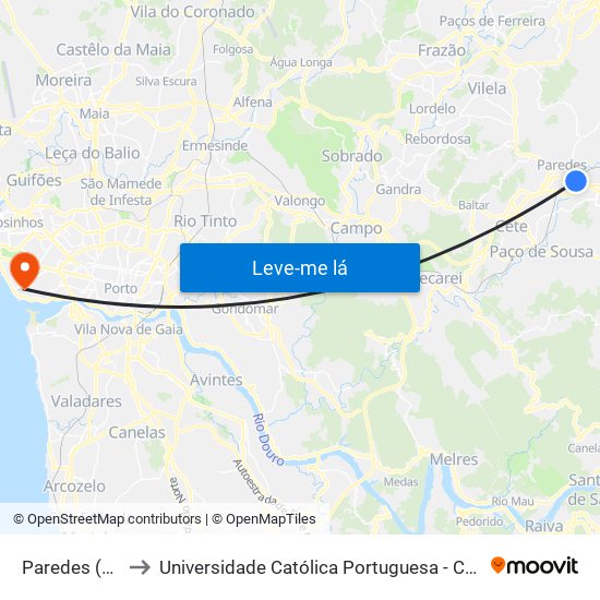 Paredes (Estação) to Universidade Católica Portuguesa - Centro Regional do Porto map