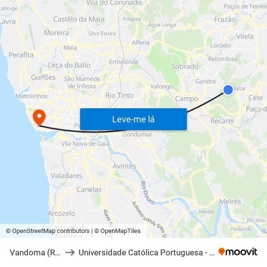 Vandoma (R.Central II) to Universidade Católica Portuguesa - Centro Regional do Porto map