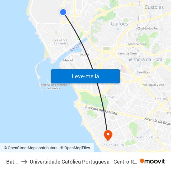 Bataria to Universidade Católica Portuguesa - Centro Regional do Porto map