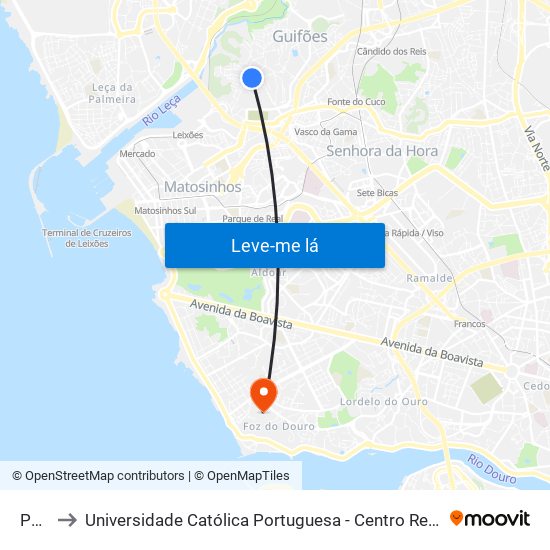 Paus to Universidade Católica Portuguesa - Centro Regional do Porto map