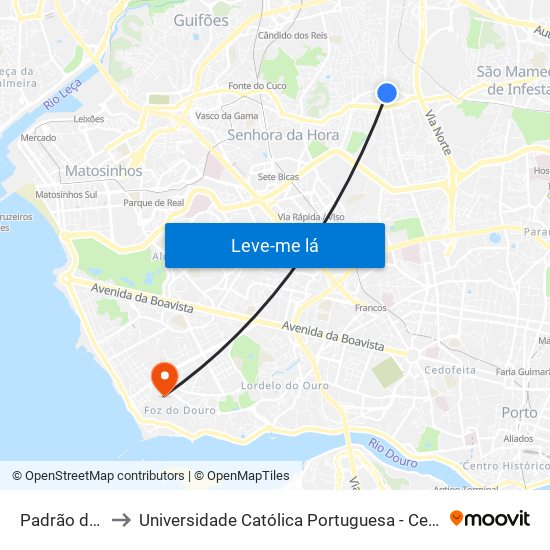 Padrão da Légua to Universidade Católica Portuguesa - Centro Regional do Porto map