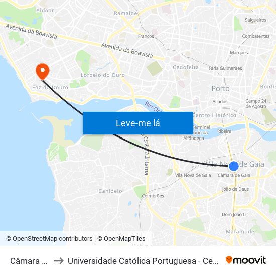 Câmara de Gaia to Universidade Católica Portuguesa - Centro Regional do Porto map
