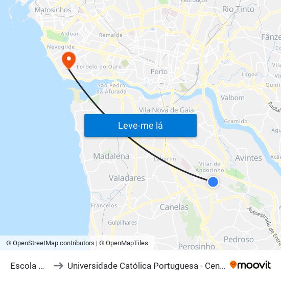 Escola Balteiro to Universidade Católica Portuguesa - Centro Regional do Porto map