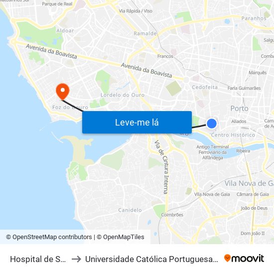 Hospital de Santo António to Universidade Católica Portuguesa - Centro Regional do Porto map