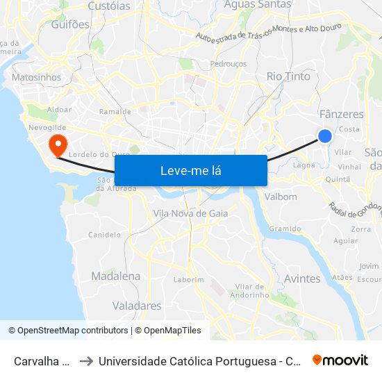 Carvalha de Baixo to Universidade Católica Portuguesa - Centro Regional do Porto map