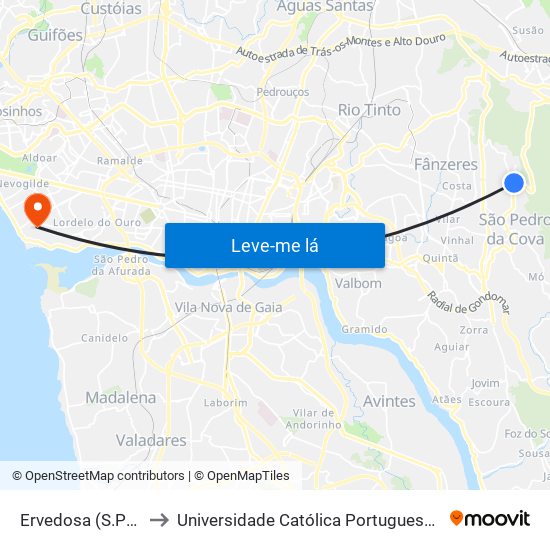 Ervedosa (S.Pedro da Cova) to Universidade Católica Portuguesa - Centro Regional do Porto map