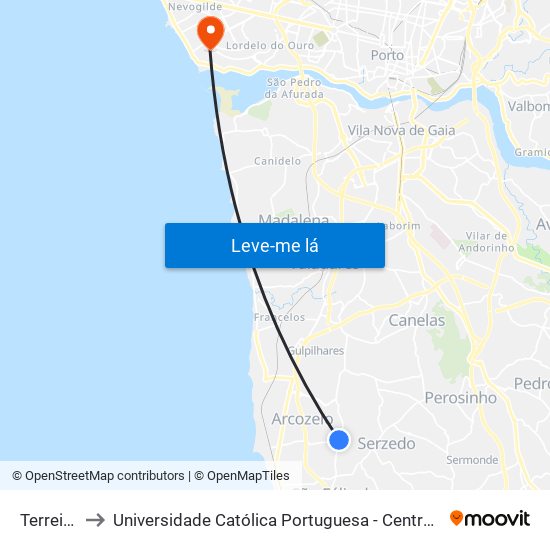 Terreirinho to Universidade Católica Portuguesa - Centro Regional do Porto map