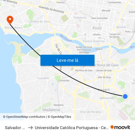 Salvador Caetano to Universidade Católica Portuguesa - Centro Regional do Porto map