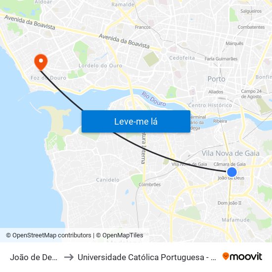 João de Deus (Metro) to Universidade Católica Portuguesa - Centro Regional do Porto map