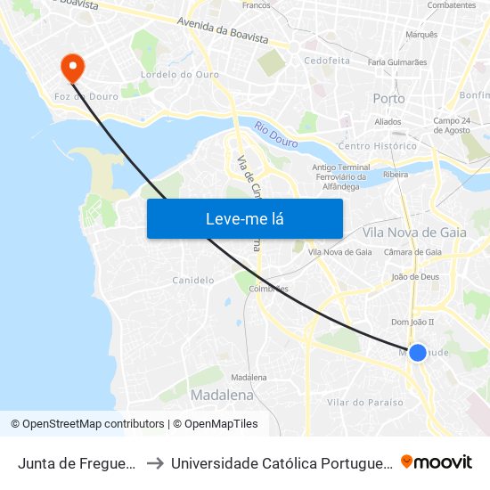 Junta de Freguesia de Mafamude to Universidade Católica Portuguesa - Centro Regional do Porto map