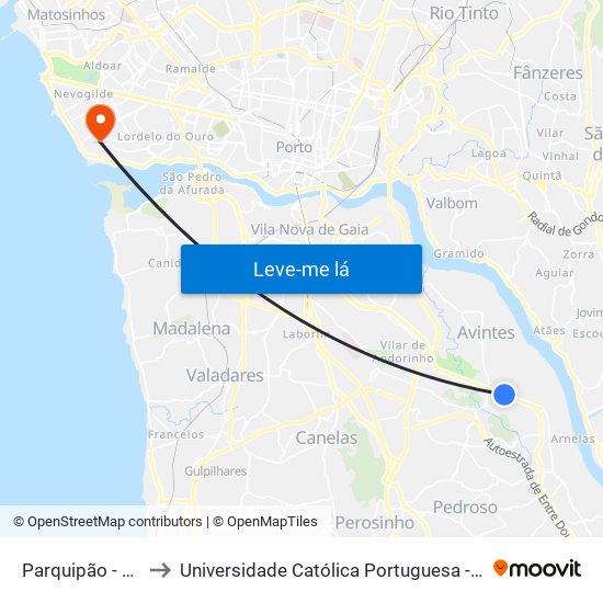 Parquipão - Aldeia Nova to Universidade Católica Portuguesa - Centro Regional do Porto map