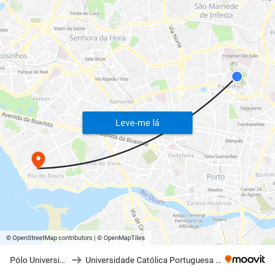 Pólo Universitário (Metro) to Universidade Católica Portuguesa - Centro Regional do Porto map