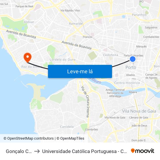 Gonçalo Cristóvão to Universidade Católica Portuguesa - Centro Regional do Porto map