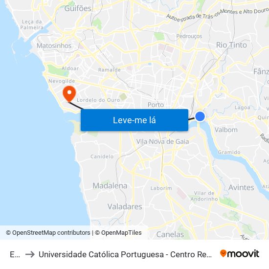 Edp to Universidade Católica Portuguesa - Centro Regional do Porto map