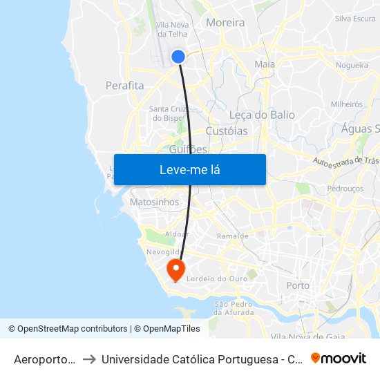 Aeroporto | Airport to Universidade Católica Portuguesa - Centro Regional do Porto map