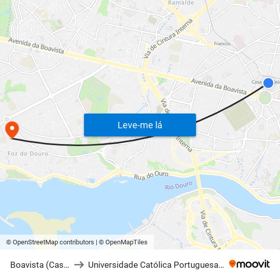Boavista (Casa da Música) to Universidade Católica Portuguesa - Centro Regional do Porto map