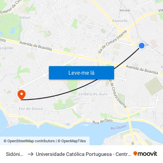 Sidónio Pais to Universidade Católica Portuguesa - Centro Regional do Porto map