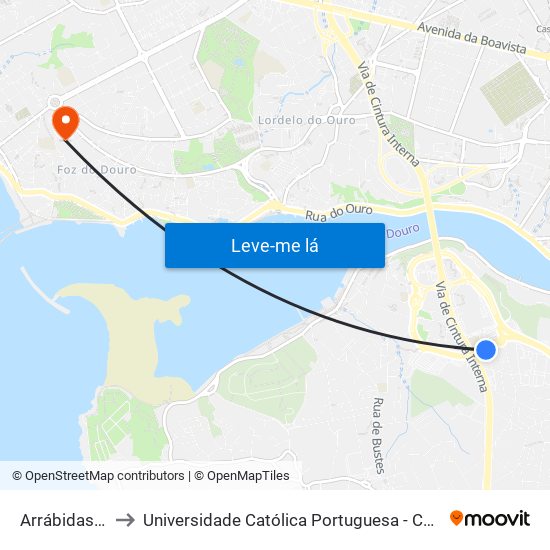 Arrábidashopping to Universidade Católica Portuguesa - Centro Regional do Porto map