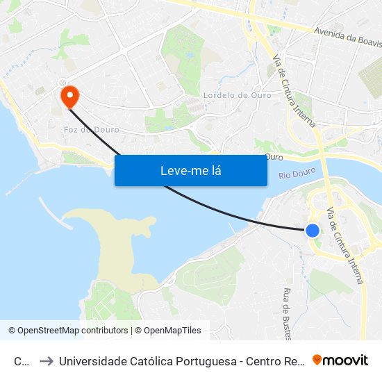 Chãs to Universidade Católica Portuguesa - Centro Regional do Porto map