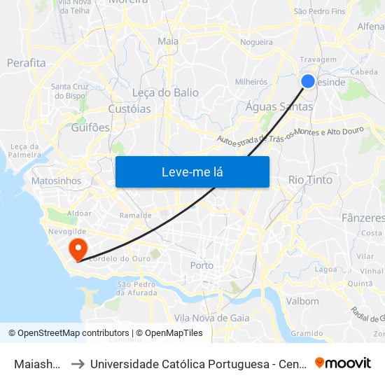 Maiashopping to Universidade Católica Portuguesa - Centro Regional do Porto map