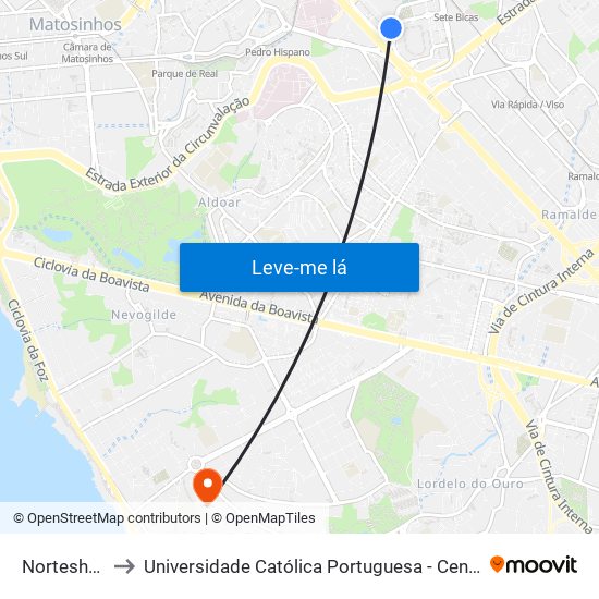 Norteshopping to Universidade Católica Portuguesa - Centro Regional do Porto map