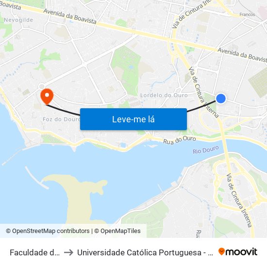 Faculdade de Ciências to Universidade Católica Portuguesa - Centro Regional do Porto map