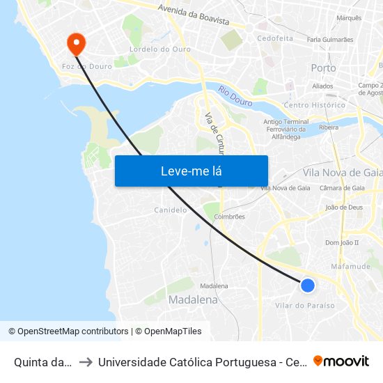Quinta das Rosas to Universidade Católica Portuguesa - Centro Regional do Porto map