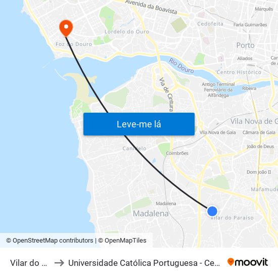 Vilar do Paraíso to Universidade Católica Portuguesa - Centro Regional do Porto map