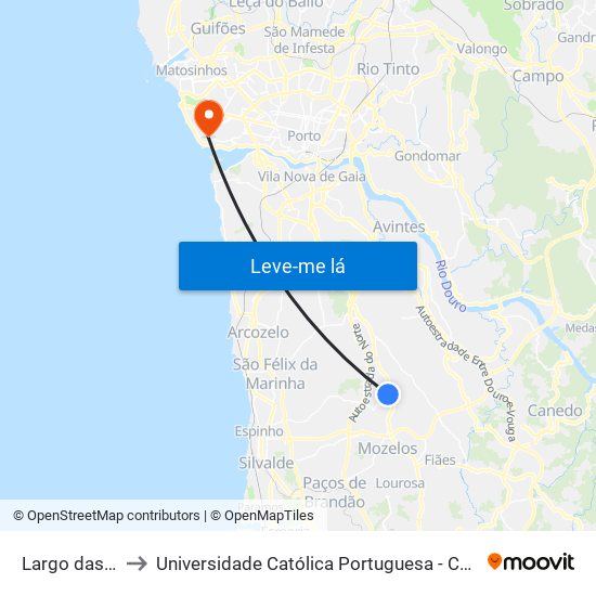 Largo das Vendas to Universidade Católica Portuguesa - Centro Regional do Porto map