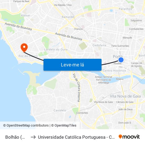 Bolhão (Mercado) to Universidade Católica Portuguesa - Centro Regional do Porto map