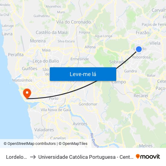 Lordelo (CTT) to Universidade Católica Portuguesa - Centro Regional do Porto map