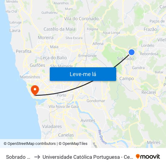 Sobrado de Cima to Universidade Católica Portuguesa - Centro Regional do Porto map