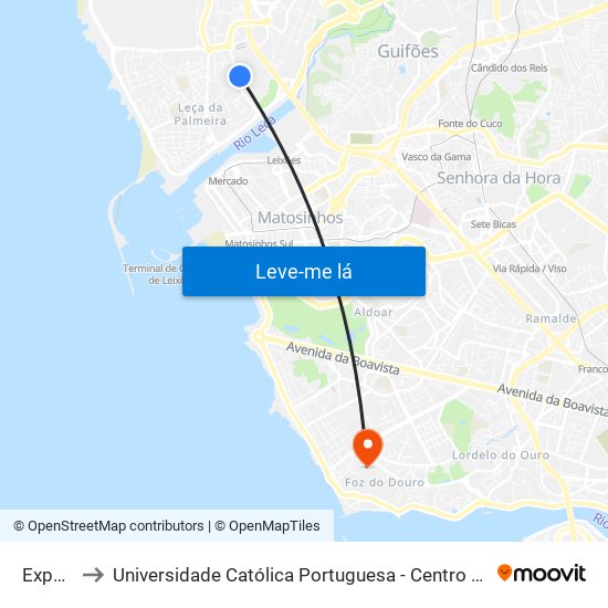 Exponor to Universidade Católica Portuguesa - Centro Regional do Porto map