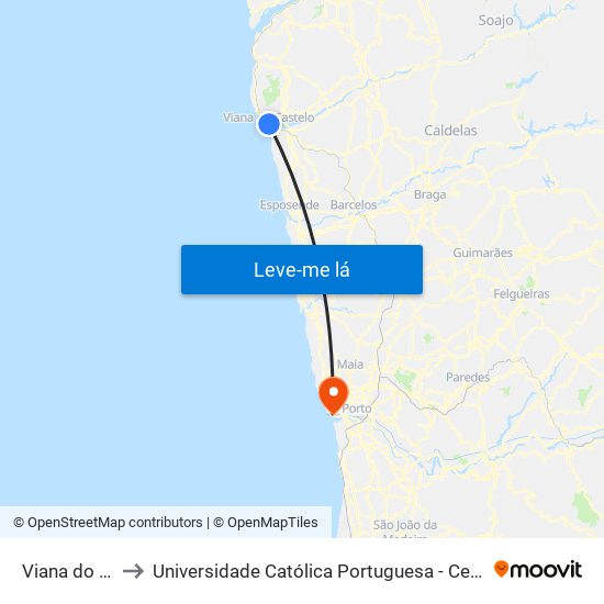 Viana do Castelo to Universidade Católica Portuguesa - Centro Regional do Porto map