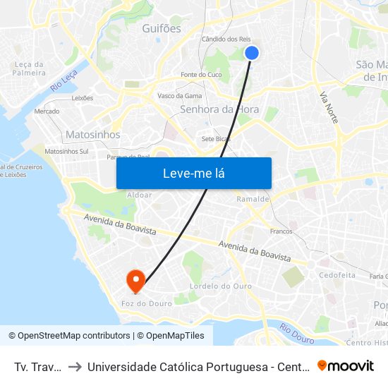 Tv. Travagem to Universidade Católica Portuguesa - Centro Regional do Porto map