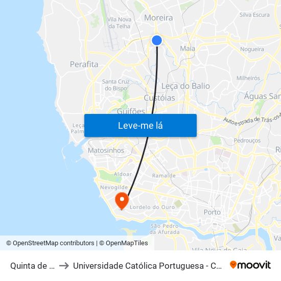 Quinta de Moreira to Universidade Católica Portuguesa - Centro Regional do Porto map
