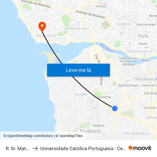 R. Sr. Matosinhos to Universidade Católica Portuguesa - Centro Regional do Porto map