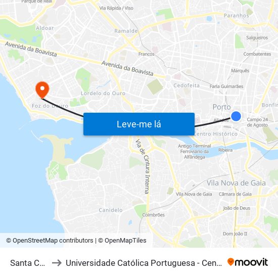 Santa Catarina to Universidade Católica Portuguesa - Centro Regional do Porto map