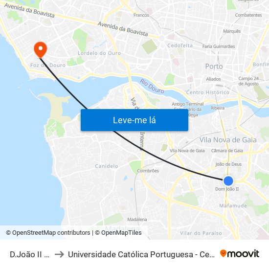 D.João II (Metro) to Universidade Católica Portuguesa - Centro Regional do Porto map